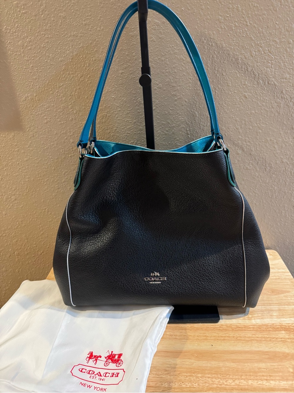 Coach Edie Pebble Leather Shoulder Bag with Turn Lock